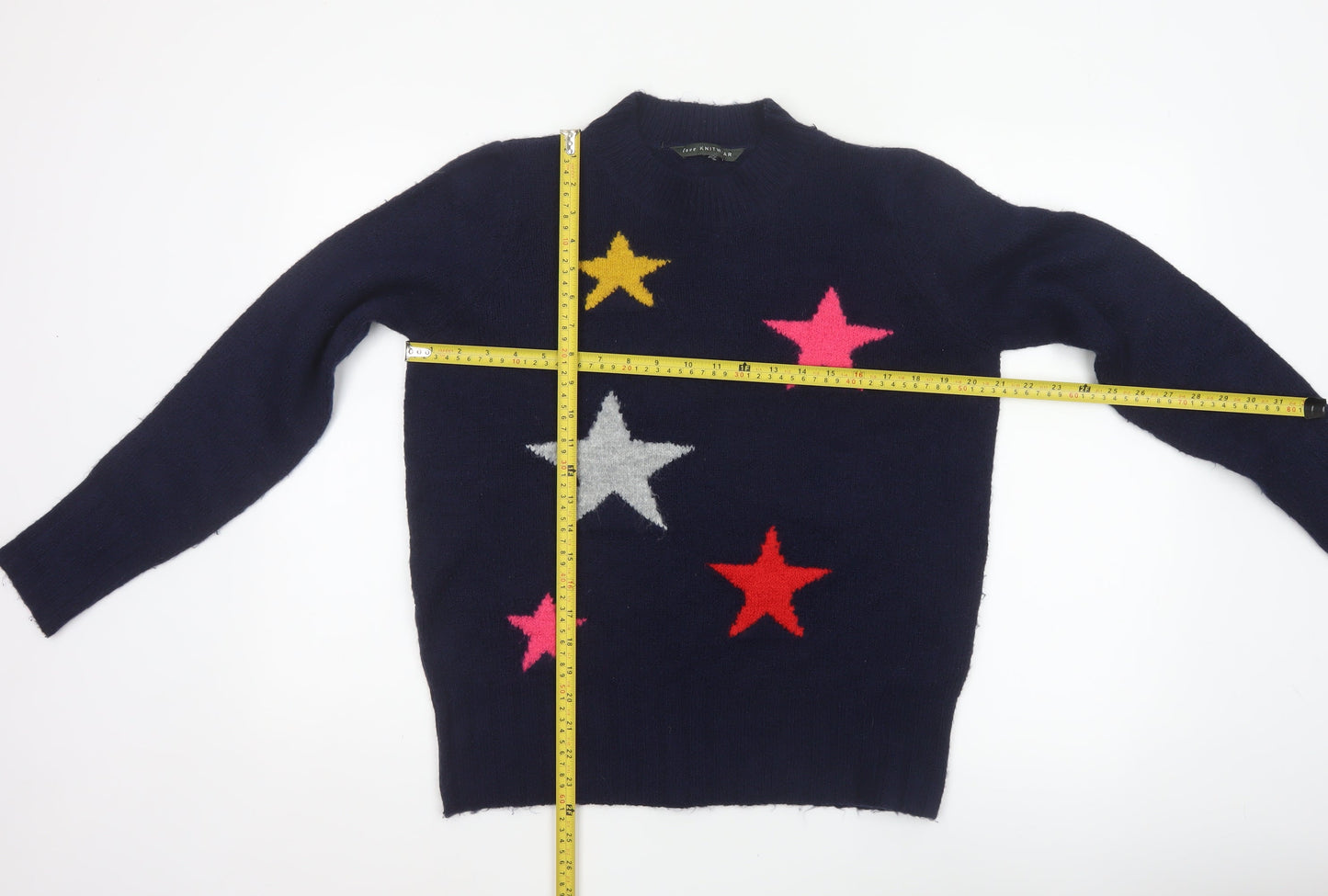 Bonmarché Women’s Blue Size 12 Star Knit Crew Neck Pullover Jumper