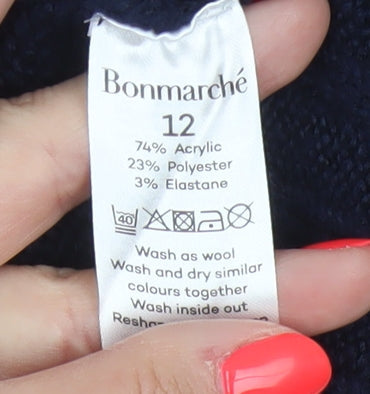 Bonmarché Women’s Blue Size 12 Star Knit Crew Neck Pullover Jumper