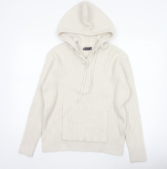 M&S Collection Women Ivory L Rib Knit Hooded Pullover Jumper