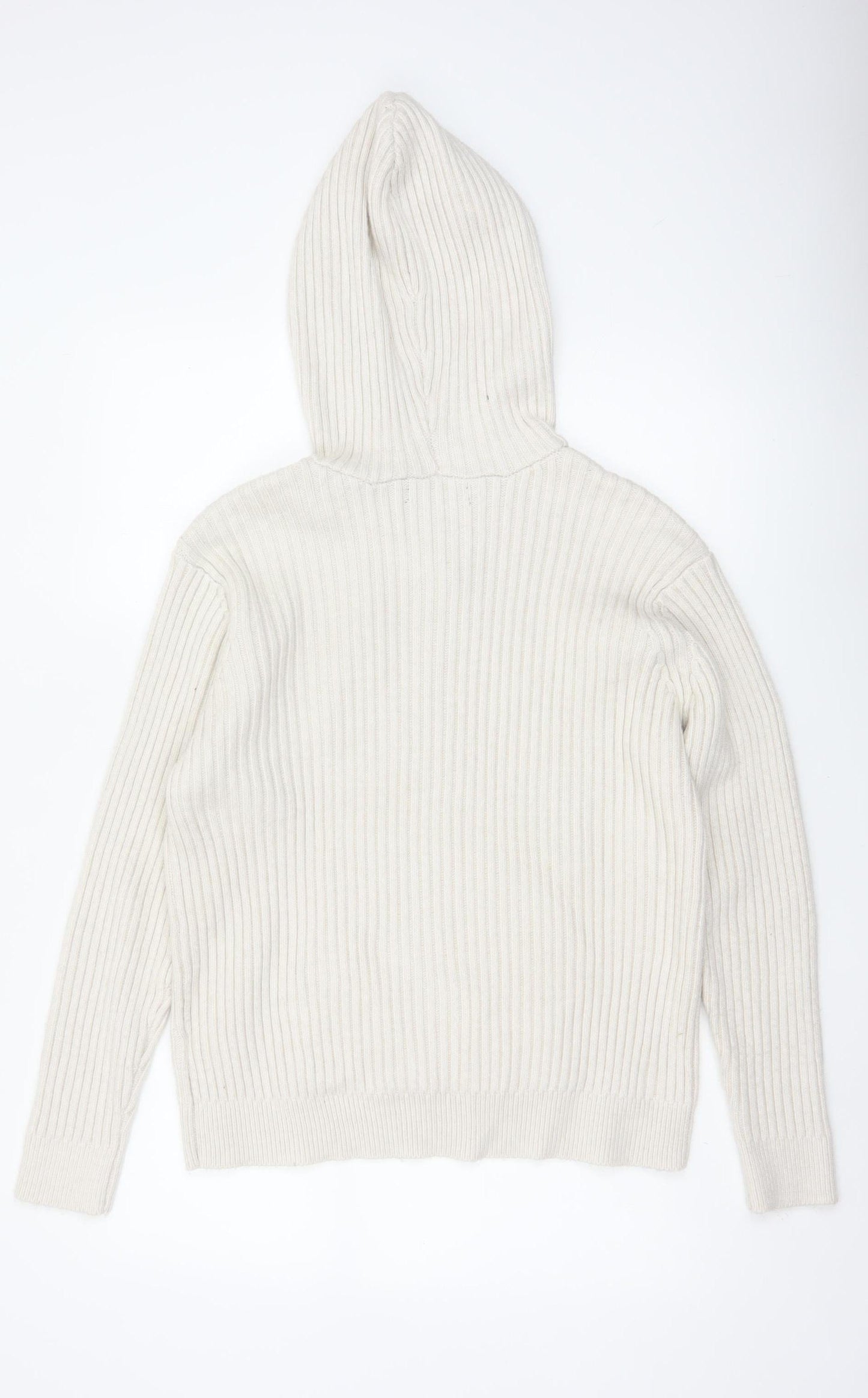 M&S Collection Women Ivory L Rib Knit Hooded Pullover Jumper
