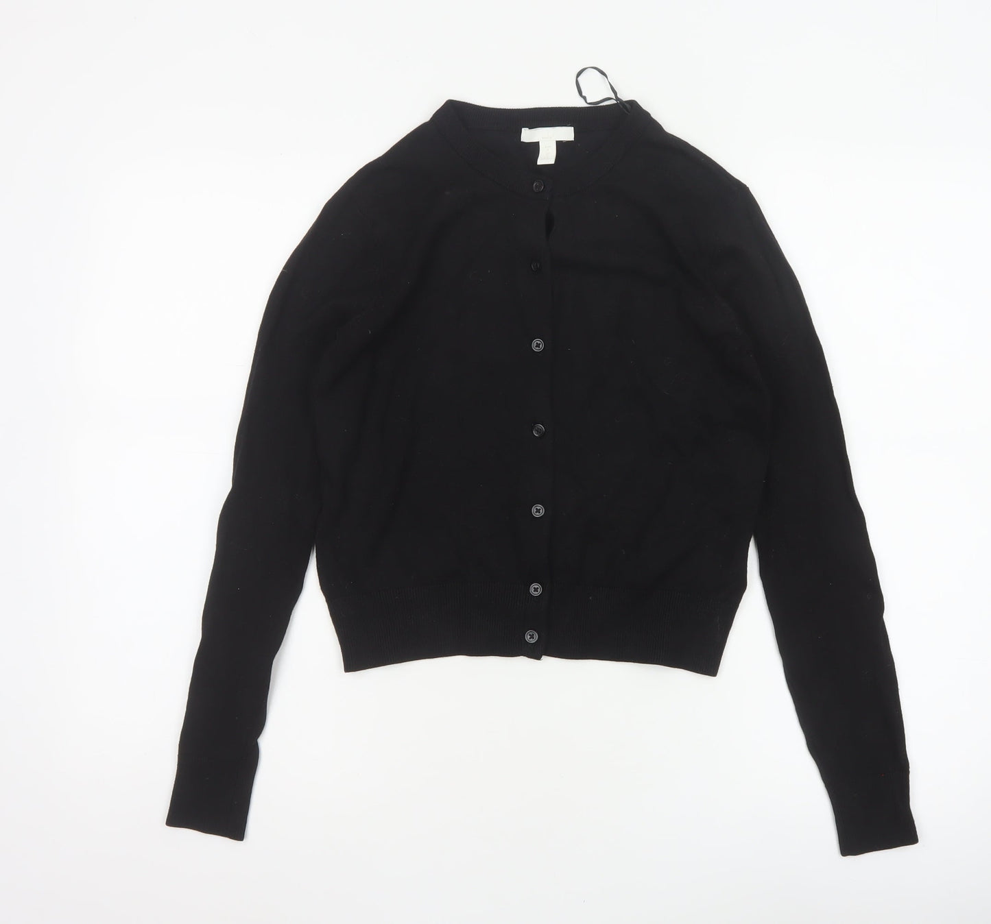 H&M Women Black S Button Front Crew Neck Knit Cardigan