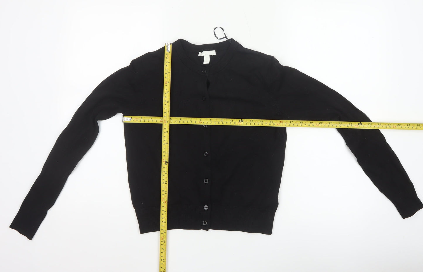H&M Women Black S Button Front Crew Neck Knit Cardigan