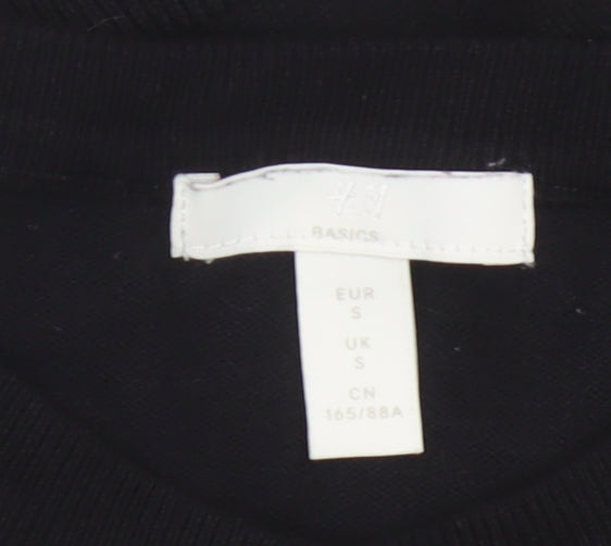 H&M Women Black S Button Front Crew Neck Knit Cardigan