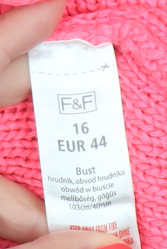 F&F Women’s Pink Size 16 Chunky Knit Raglan Tunic Jumper