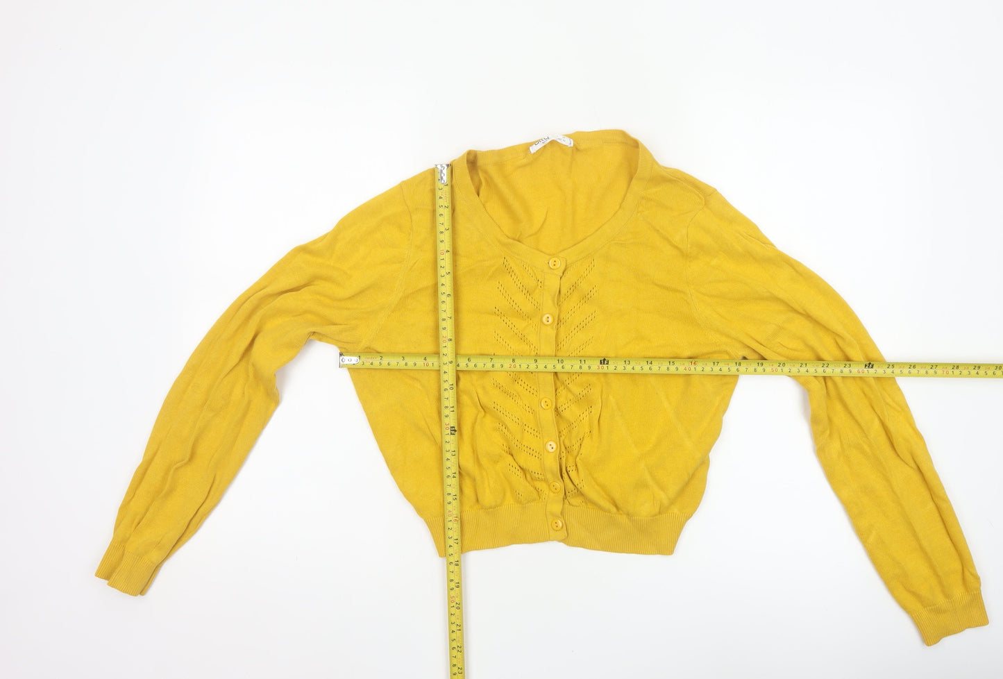 Ally Women’s Yellow Cotton V-Neck Button Open-Knit Cardigan UK 14