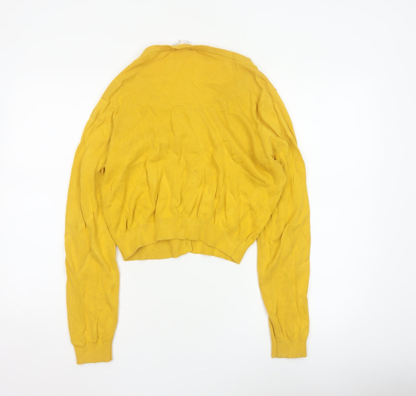 Ally Women’s Yellow Cotton V-Neck Button Open-Knit Cardigan UK 14