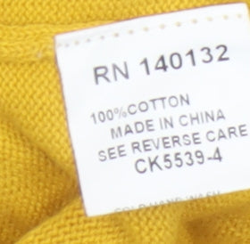 Ally Women’s Yellow Cotton V-Neck Button Open-Knit Cardigan UK 14