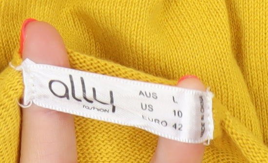 Ally Women’s Yellow Cotton V-Neck Button Open-Knit Cardigan UK 14
