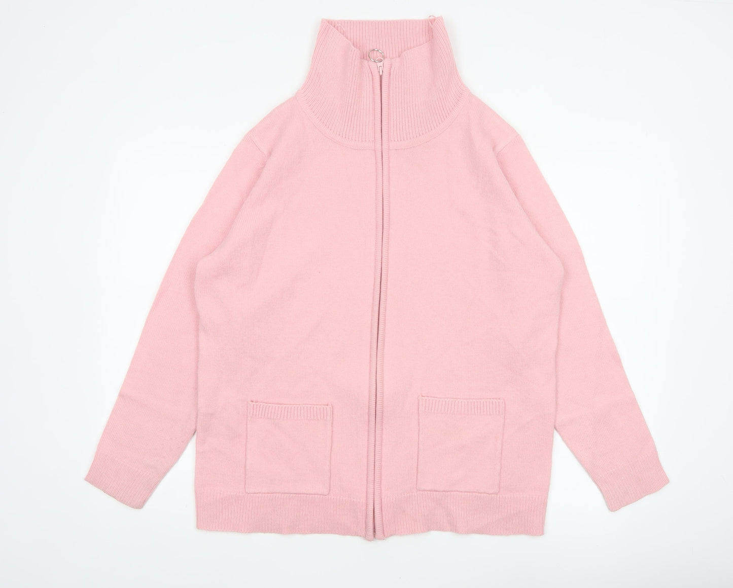 Damart Women Pink UK 18 Full Zip High Neck Knit Cardigan