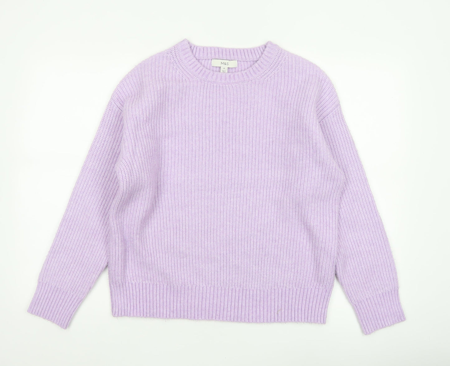 Marks & Spencer Women Purple M Rib Knit Crew Neck Pullover Jumper