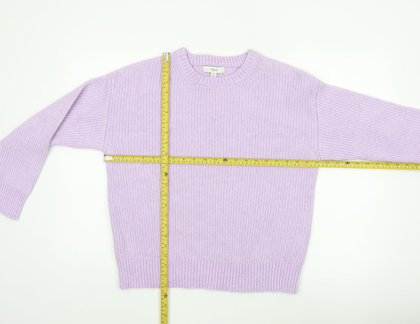 Marks & Spencer Women Purple M Rib Knit Crew Neck Pullover Jumper