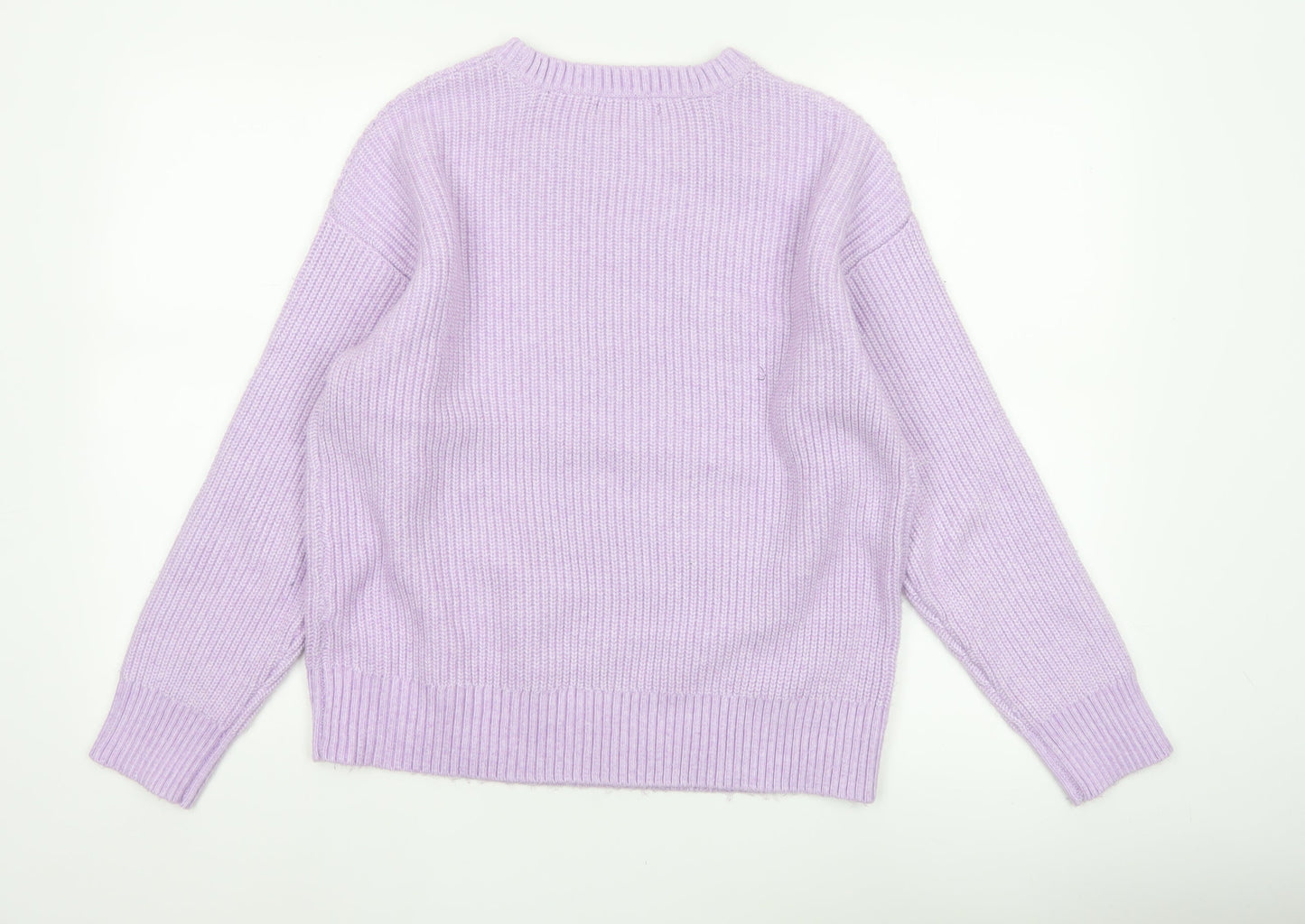 Marks & Spencer Women Purple M Rib Knit Crew Neck Pullover Jumper