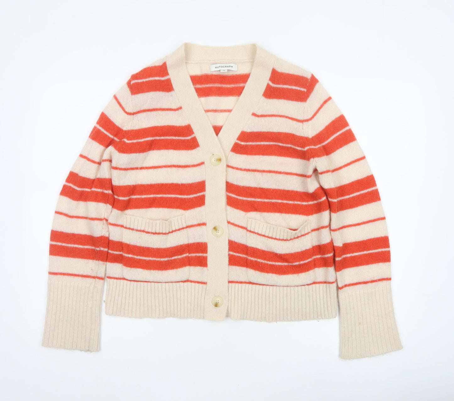 Autograph Women’s Multicoloured UK 10 Striped V-Neck Mohair Blend Cardigan