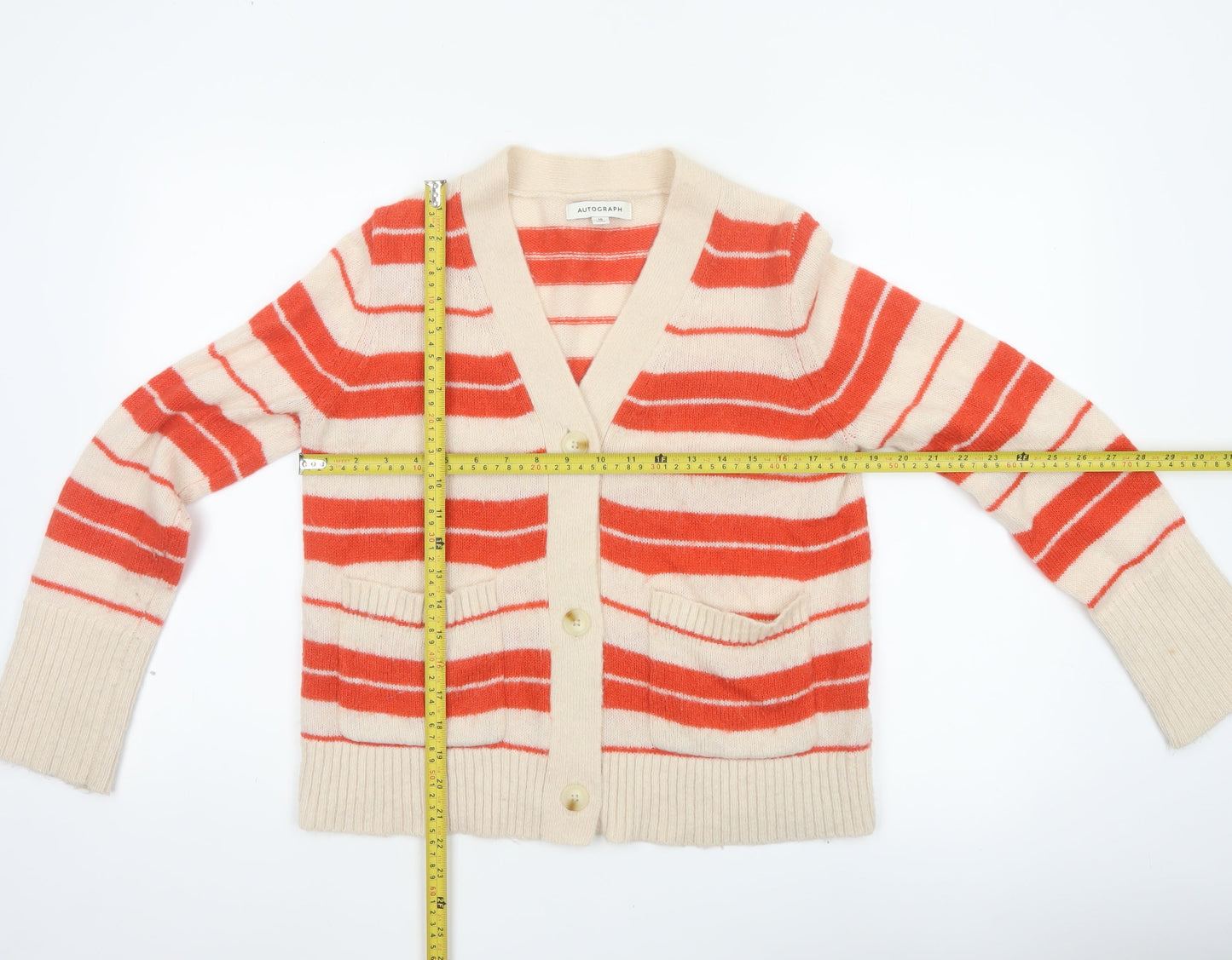Autograph Women’s Multicoloured UK 10 Striped V-Neck Mohair Blend Cardigan