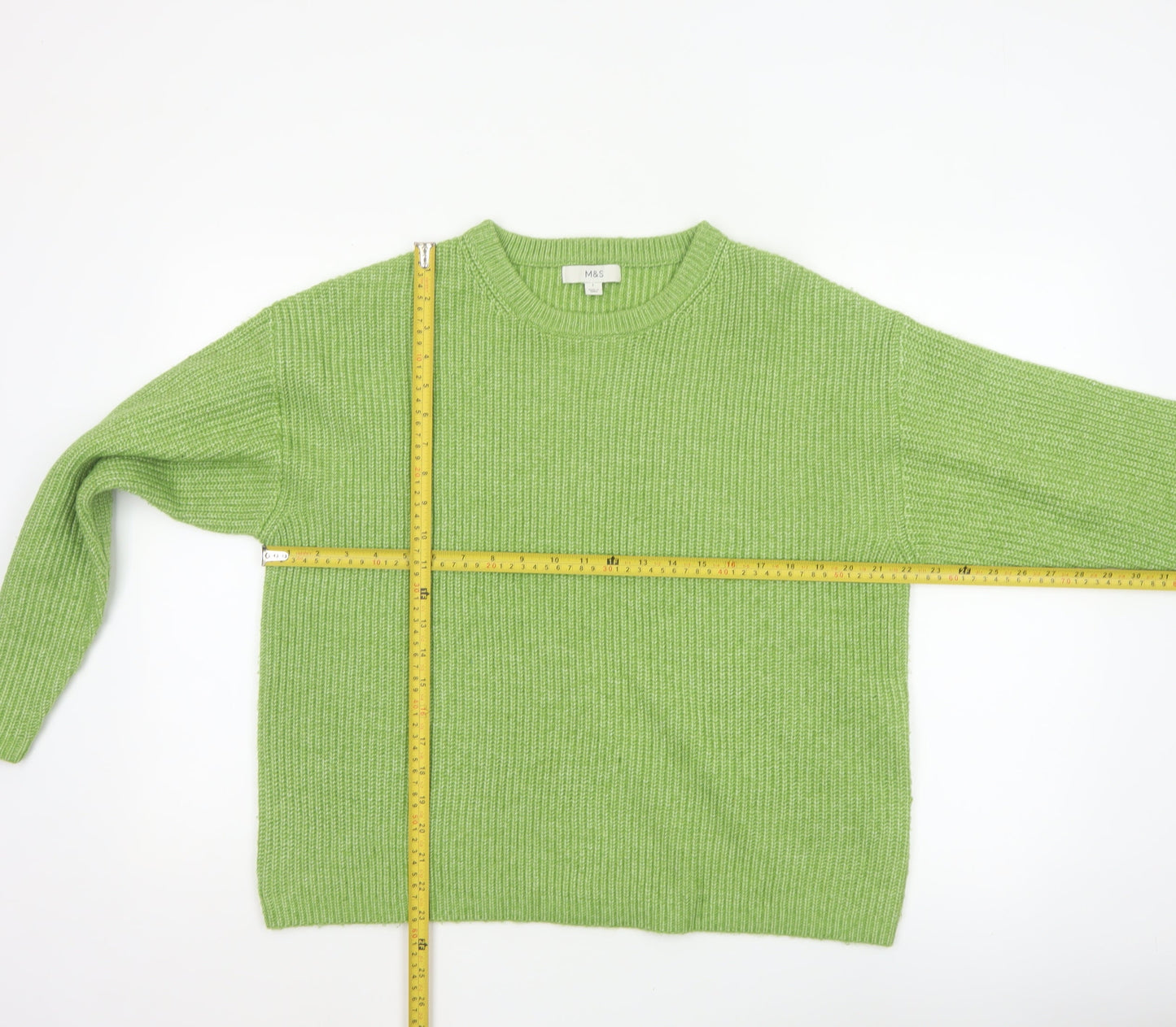 Marks and Spencer Women Green L Chunky Rib Knit Crew Neck Jumper
