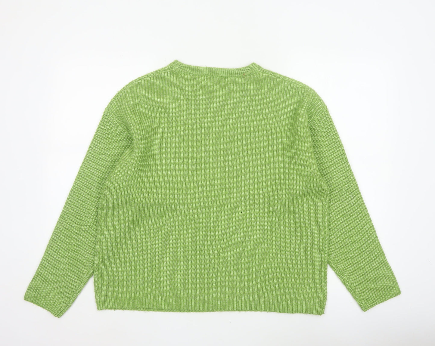 Marks and Spencer Women Green L Chunky Rib Knit Crew Neck Jumper