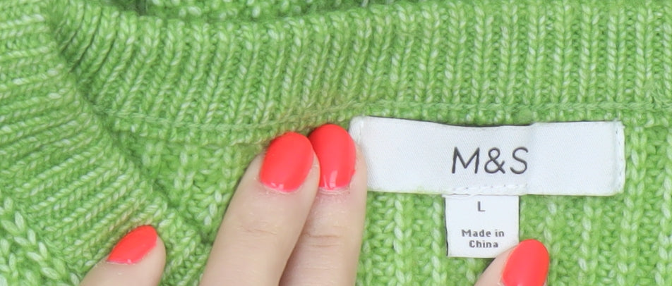 Marks and Spencer Women Green L Chunky Rib Knit Crew Neck Jumper