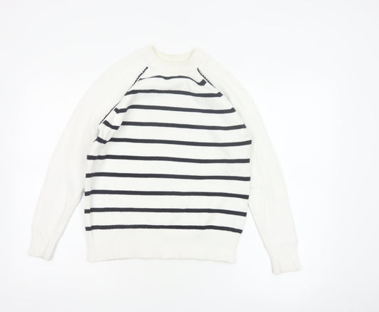 Marks & Spencer Women White XS Striped Crew Neck Knit Pullover Jumper