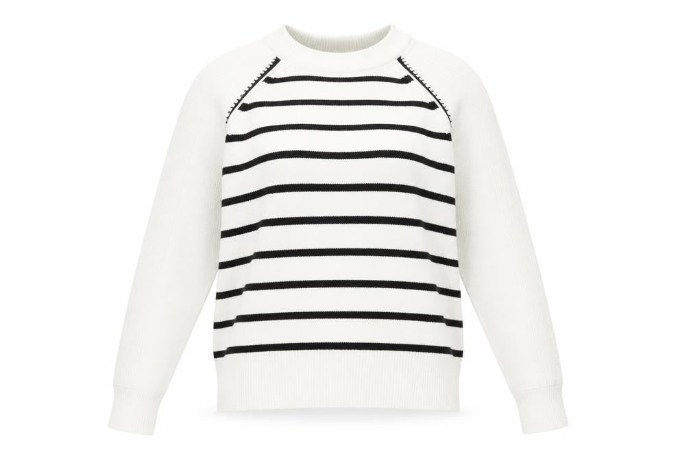 Marks & Spencer Women White XS Striped Crew Neck Knit Pullover Jumper