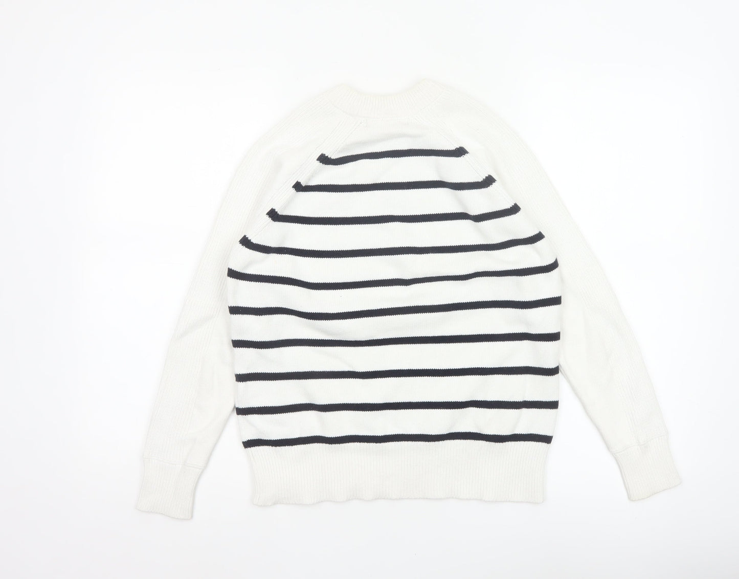 Marks & Spencer Women White XS Striped Crew Neck Knit Pullover Jumper