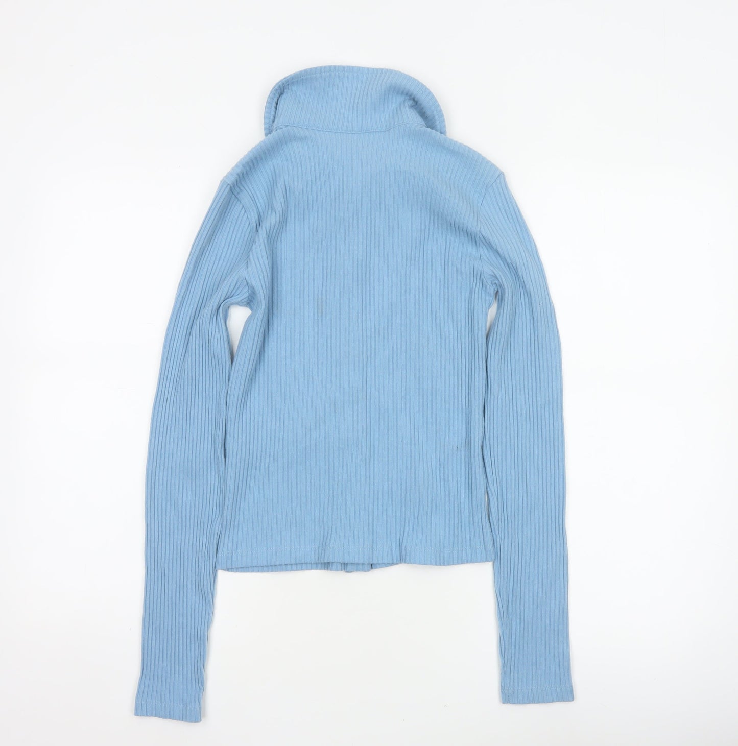 ASOS Design Women Blue S Ribbed Collared Button-Up Long Sleeve Top