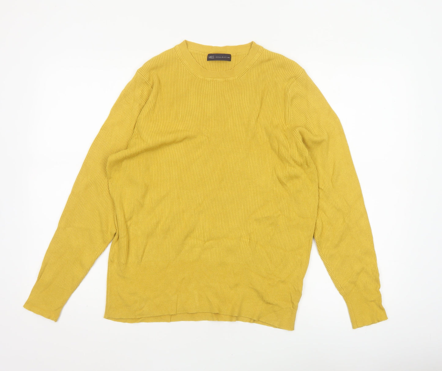 Marks and Spencer Women Yellow UK 20 Ribbed Crew Neck Knit Jumper