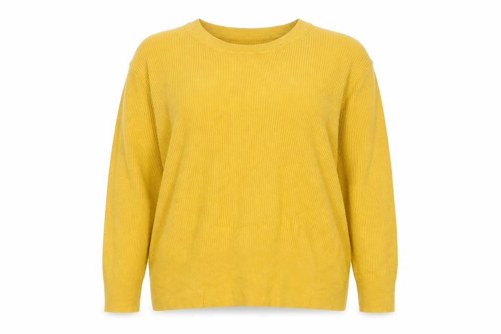 Marks & Spencer Women Yellow UK 20 Ribbed Crew Neck Knit Jumper