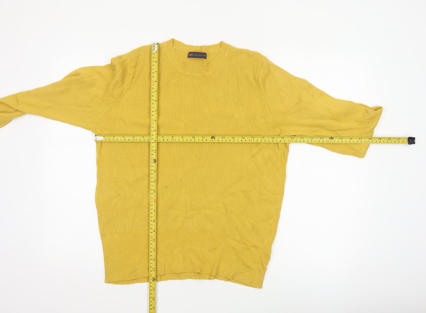 Marks and Spencer Women Yellow UK 20 Ribbed Crew Neck Knit Jumper