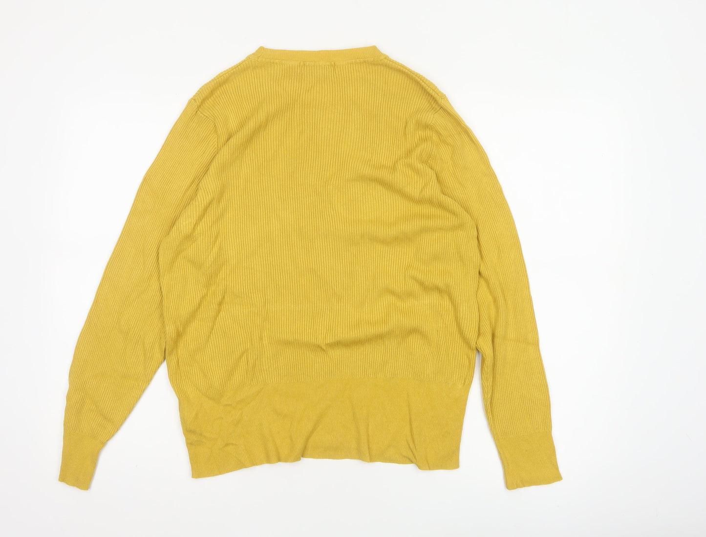 Marks and Spencer Women Yellow UK 20 Ribbed Crew Neck Knit Jumper