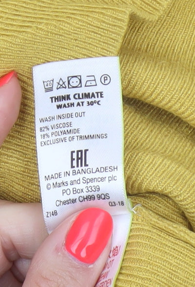 Marks and Spencer Women Yellow UK 20 Ribbed Crew Neck Knit Jumper
