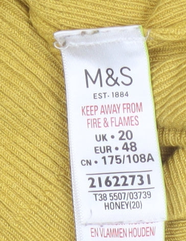 Marks and Spencer Women Yellow UK 20 Ribbed Crew Neck Knit Jumper