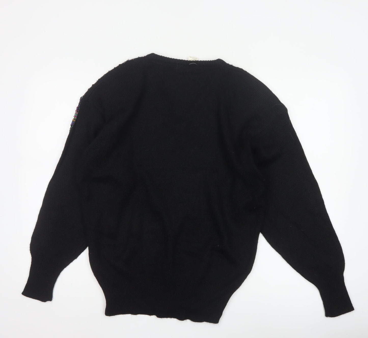 Lady Joyce Women’s Black 38 Vintage Sequin Butterfly V-Neck Jumper