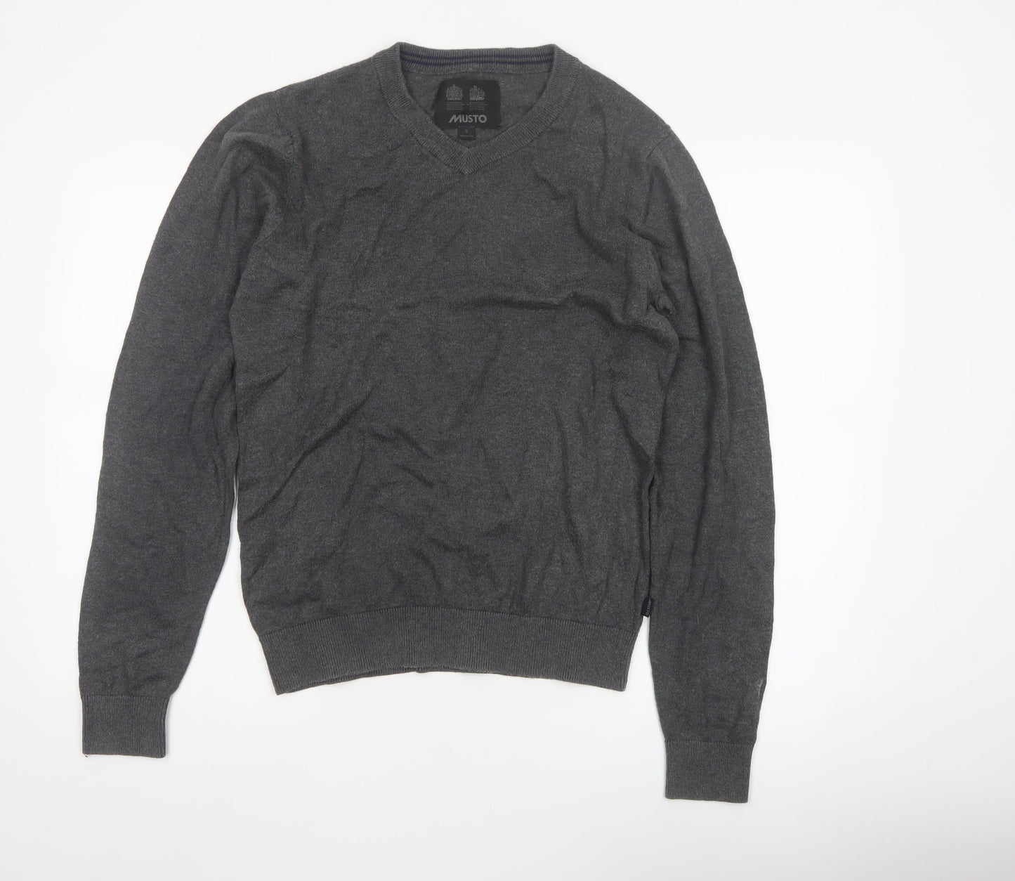 Musto Men’s Grey Small V-Neck Cotton Merino Knit Pullover Jumper