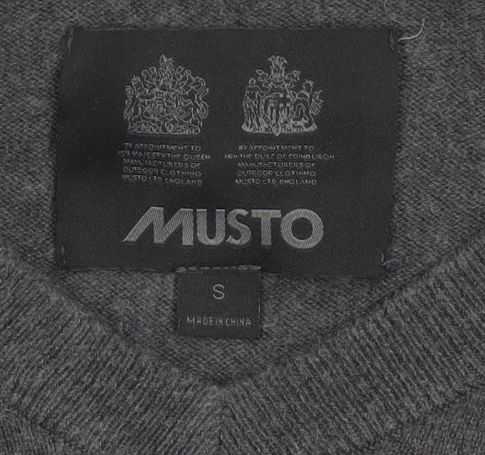 Musto Men’s Grey Small V-Neck Cotton Merino Knit Pullover Jumper