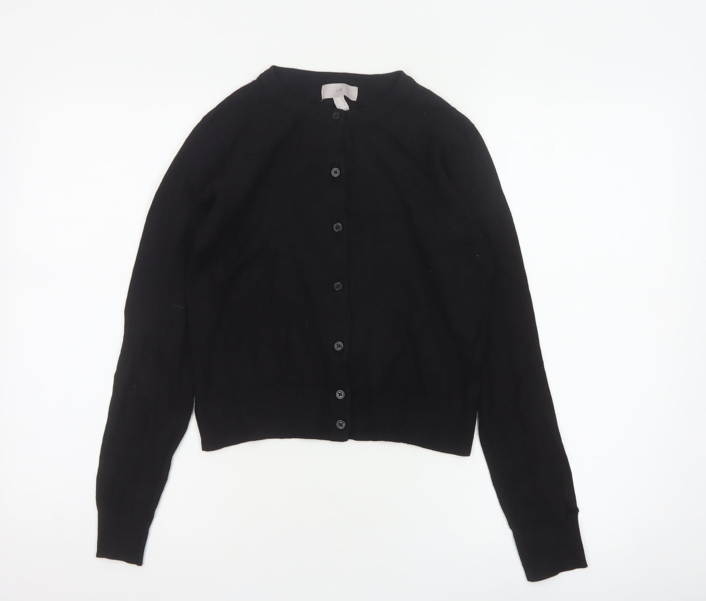 H&M Women Black Size S Button Up Crew Neck Knit Cardigan