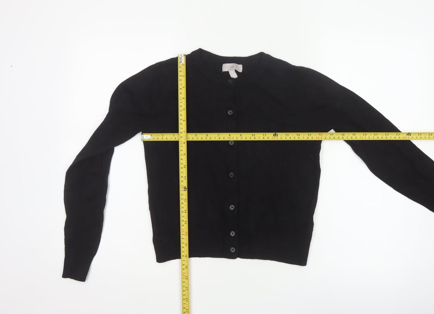 H&M Women Black Size S Button Up Crew Neck Knit Cardigan