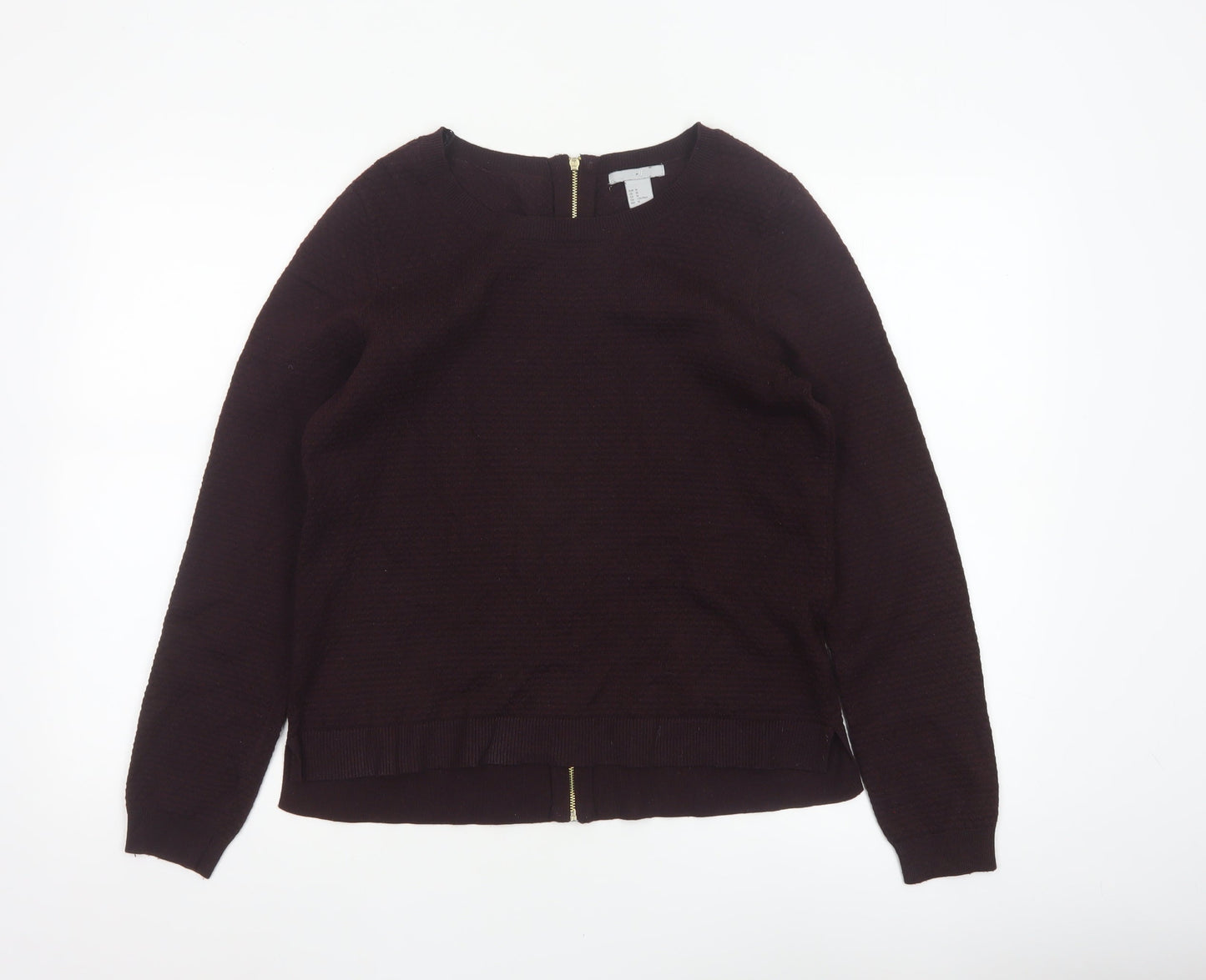 H&M Women’s Brown UK 12 Full Zip Knit Jumper Long Sleeve