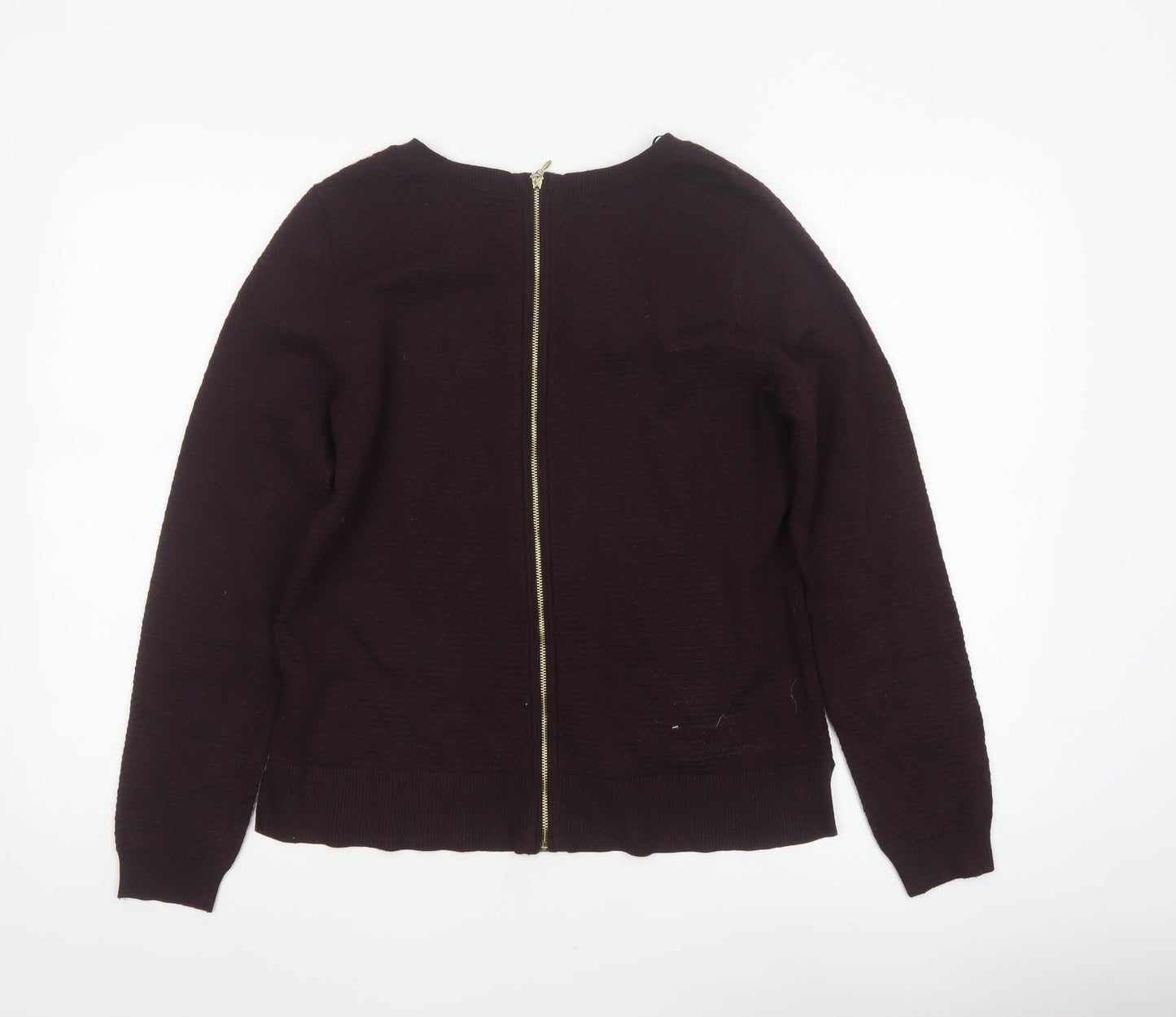 H&M Women’s Brown UK 12 Full Zip Knit Jumper Long Sleeve