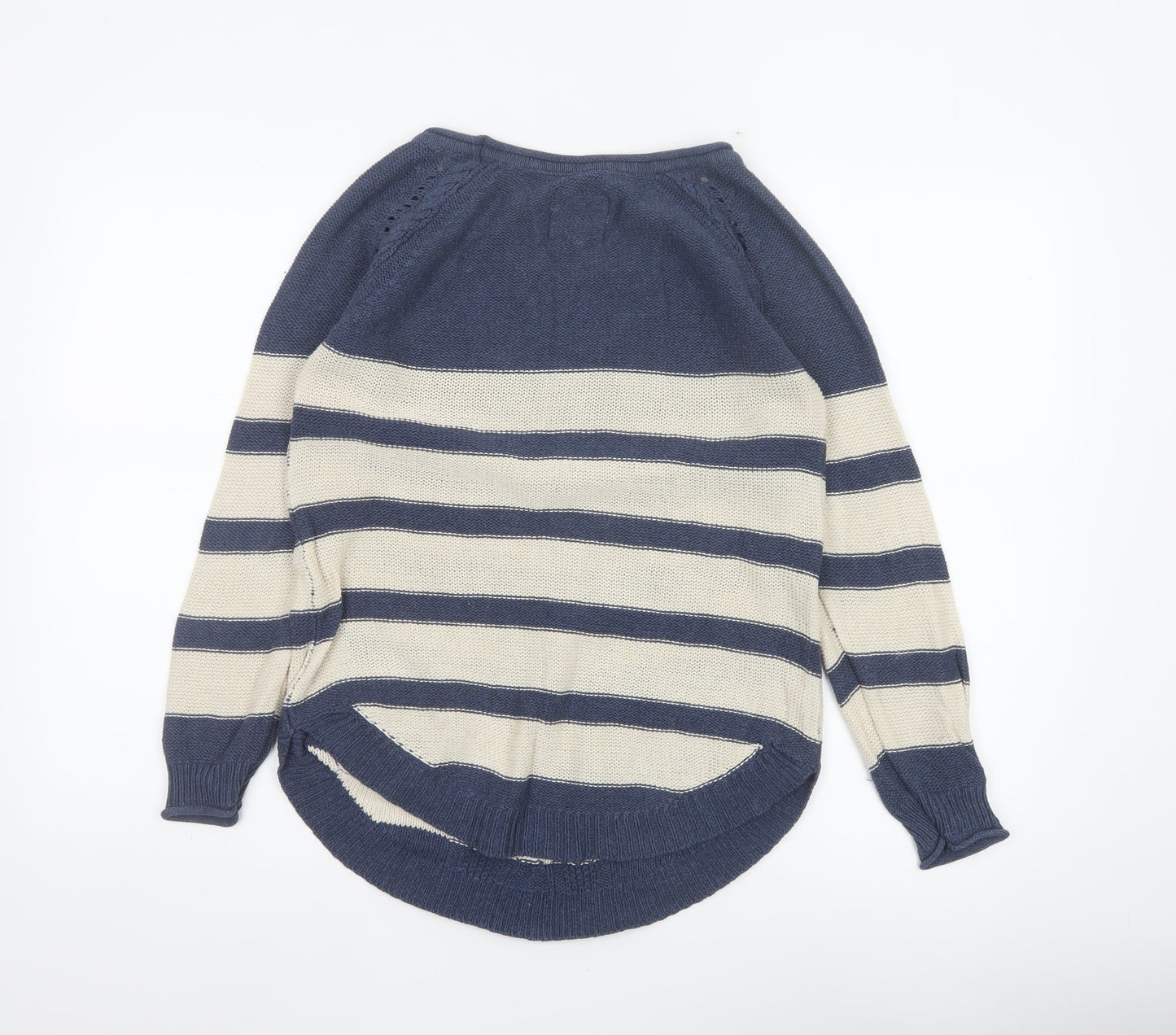 Mantaray Women’s Blue Ivory Stripe Cable Knit Pocket Jumper UK 8 Cotton