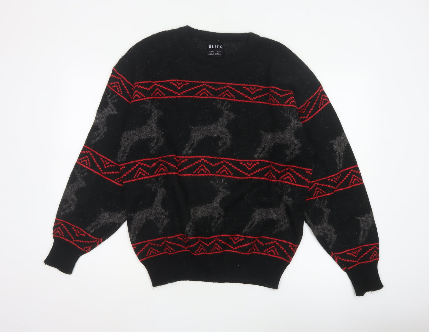 Blitz Sport Wear Men’s Black XL Reindeer Fair Isle Knit Jumper