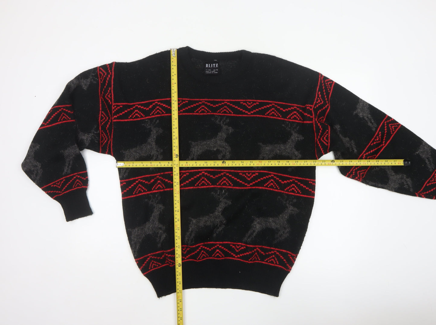 Blitz Sport Wear Men’s Black XL Reindeer Fair Isle Knit Jumper
