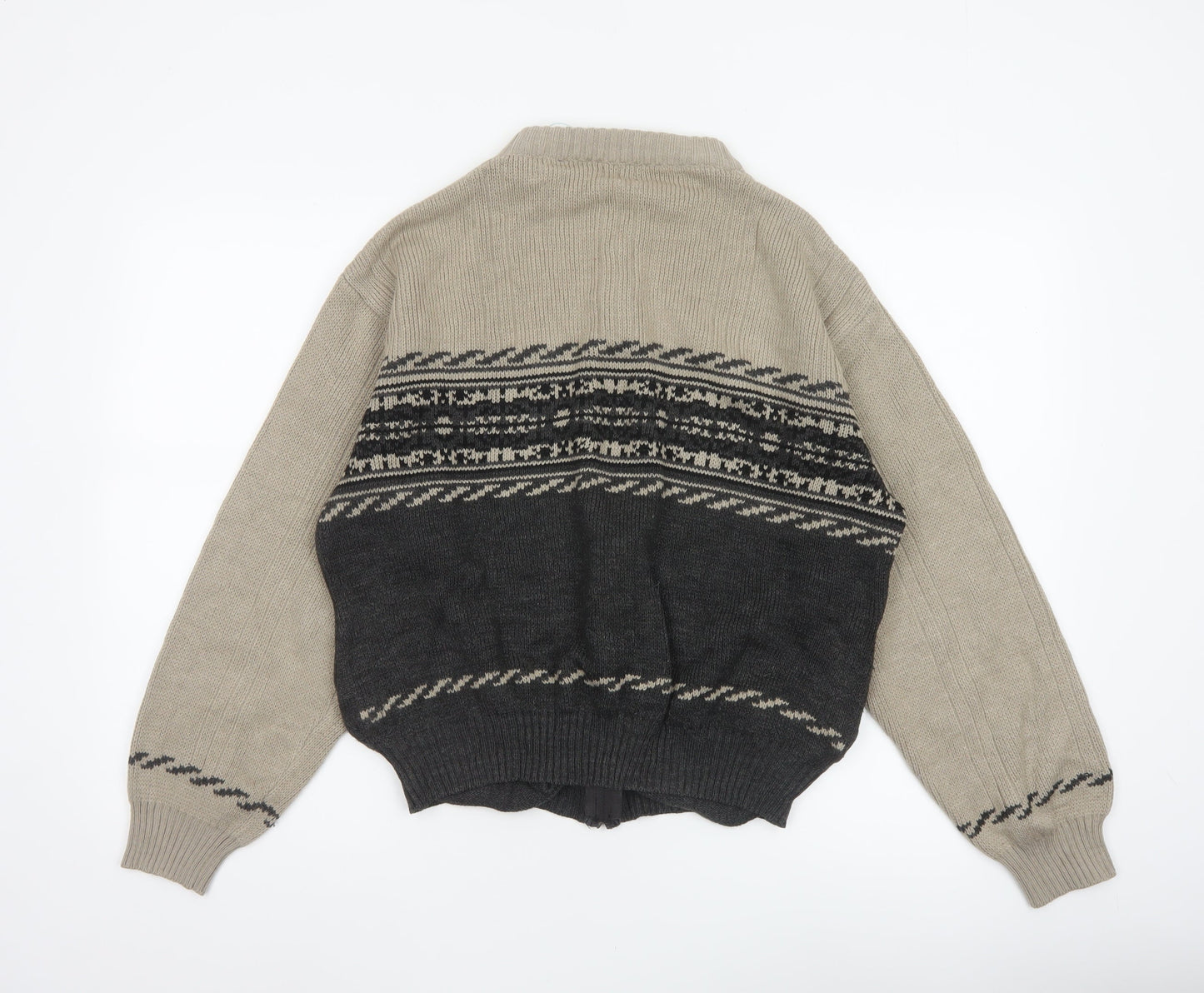 Puritan Men's Beige Black S Fair Isle Full Zip Knit Jumper