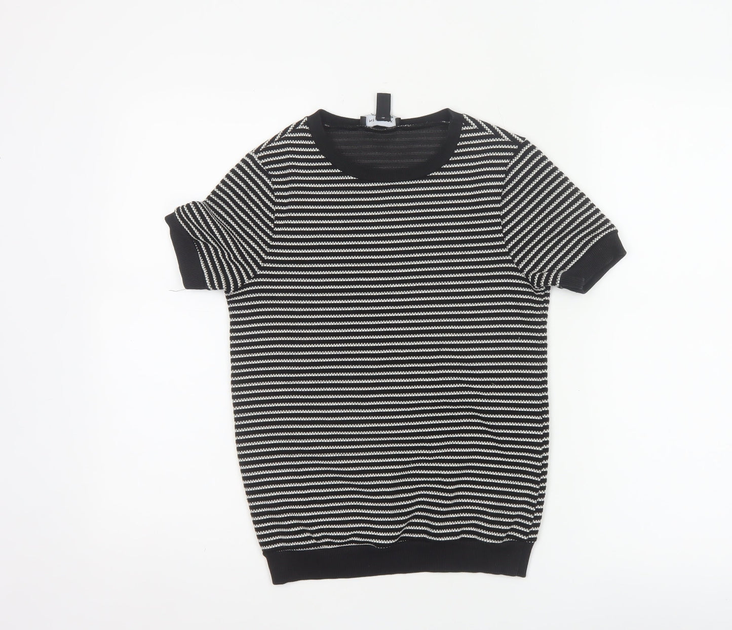 New Look Women’s Black White Striped Jersey T-Shirt UK 8 Short Sleeve