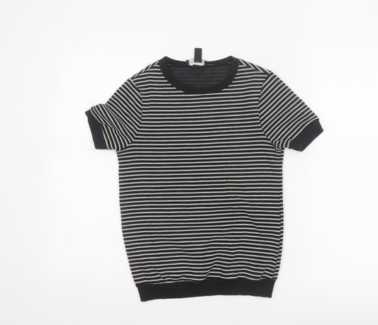 New Look Women’s Black White Striped Jersey T-Shirt UK 8 Short Sleeve