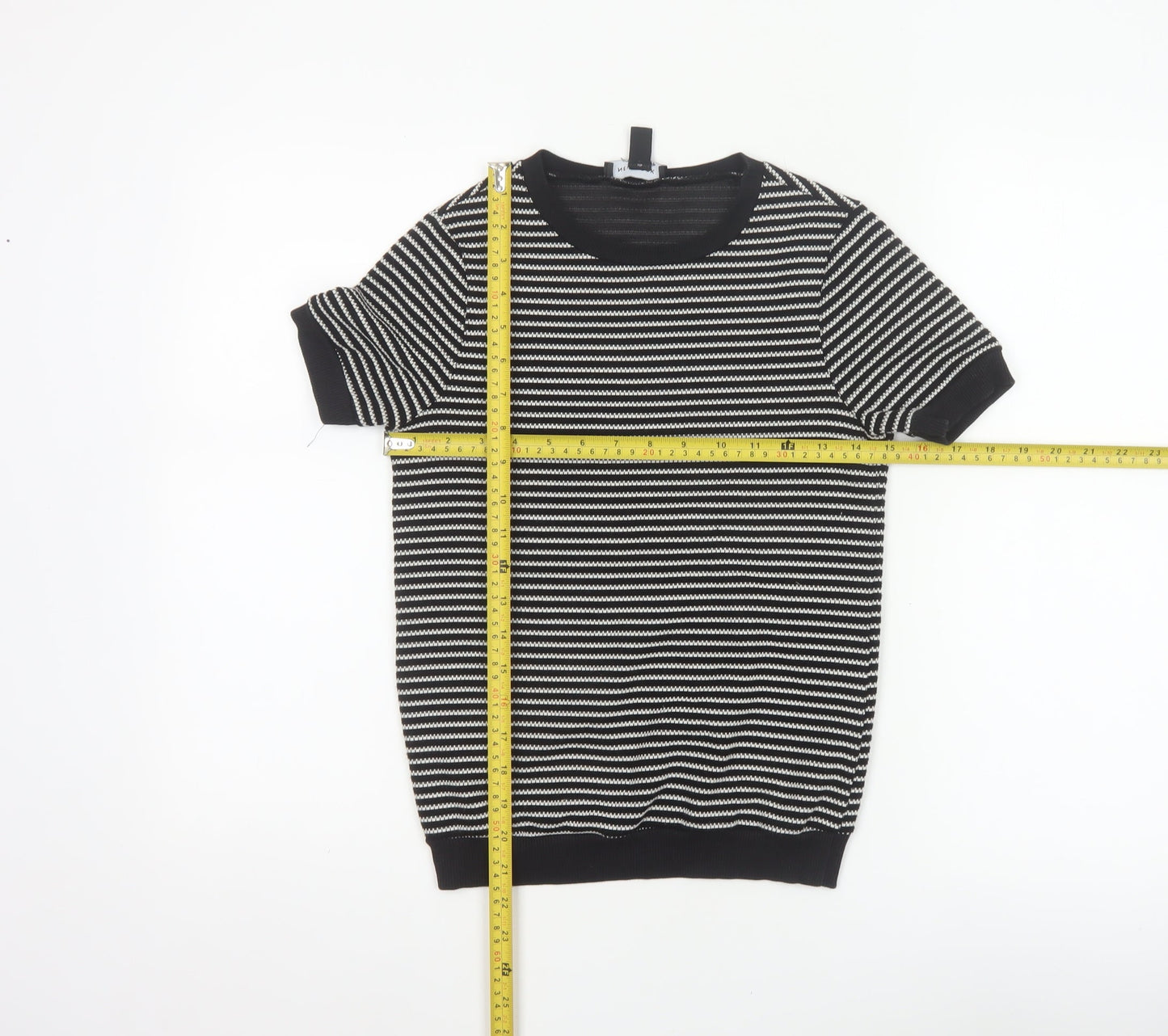 New Look Women’s Black White Striped Jersey T-Shirt UK 8 Short Sleeve