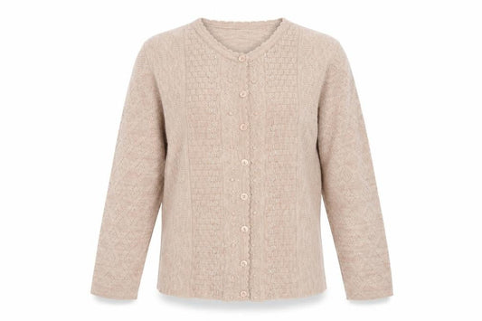 Genesis Women Beige M Embellished V-Neck Button Knit Cardigan