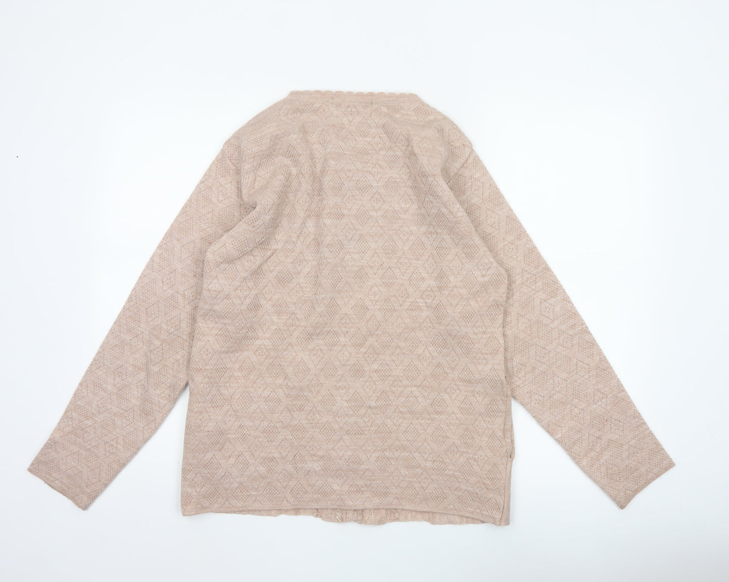 Genesis Women Beige M Embellished V-Neck Button Knit Cardigan