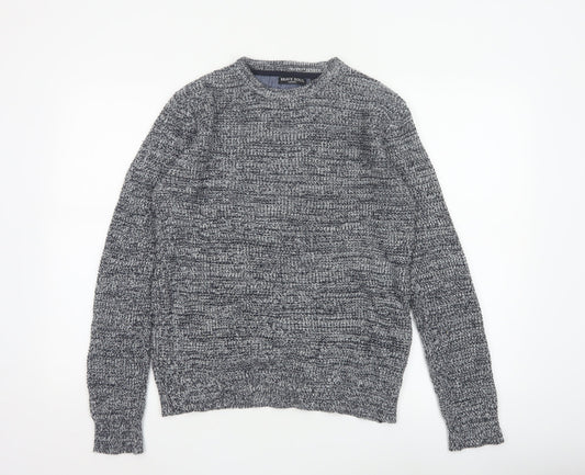 Brave Soul Men’s Grey Marl S Chunky Knit Crew Neck Pullover Jumper