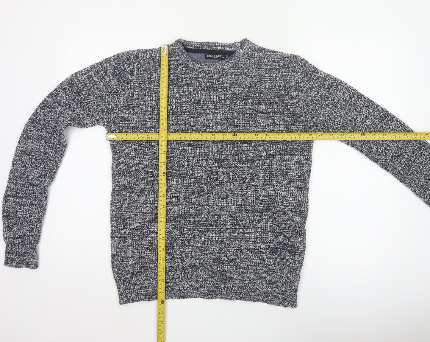 Brave Soul Men’s Grey Marl S Chunky Knit Crew Neck Pullover Jumper