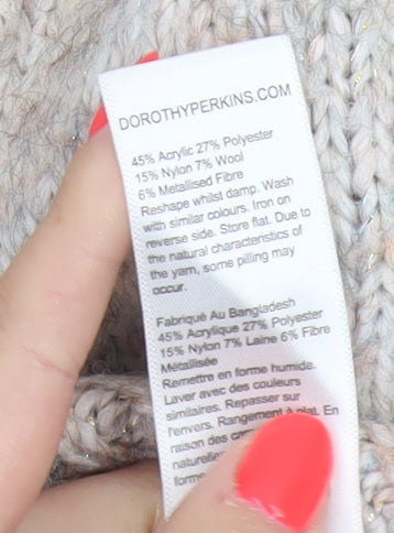 Dorothy Perkins Women’s Beige Petite UK 6 Roll Neck Glitter Jumper